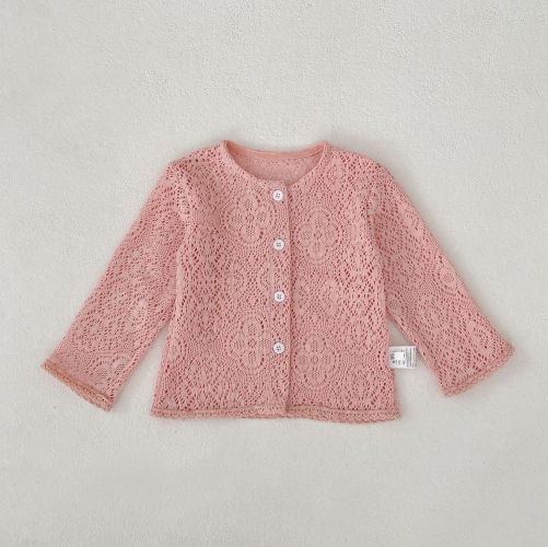 New Arrival Spring Baby Kids Girls Long Sleeves Flowers Hollow-out Pattern Single Breasted Top for Stylish Girls Wholesale