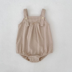 Spring and Autumn Infant Baby Girls Solid Color Sleeveless One Piece Strap Onesies Wholesale