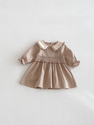 Spring and Autumn Infant Baby Girls Color Patchwork Long Sleeves One Piece Dress Wholesale