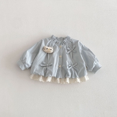 New Arrival Spring Baby Kids Girls Long Sleeves Butterfly-bows and Cartoon Pattern Single Breasted Jacket Coat Wholesale