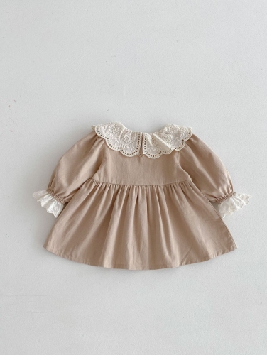 Spring and Autumn Infant Baby Girls Color Patchwork Long Sleeves One Piece Dress Wholesale
