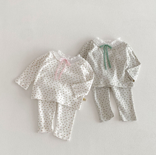 2026 Spring and Autumn Infant Baby Kids Girls Long Sleeves Floral Pattern Top with Pants Sets Wholesale