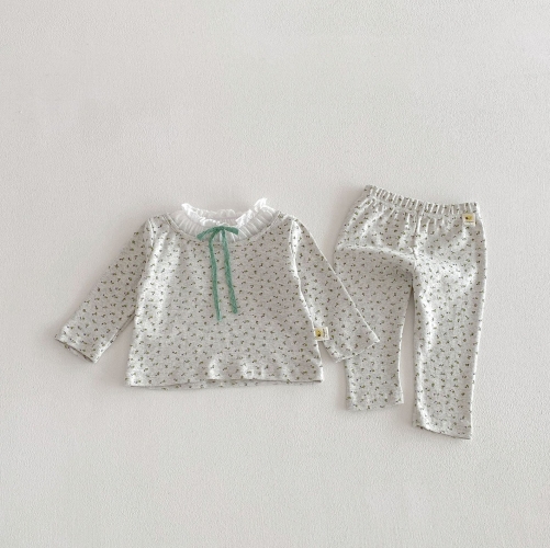 2026 Spring and Autumn Infant Baby Kids Girls Long Sleeves Floral Pattern Top with Pants Sets Wholesale