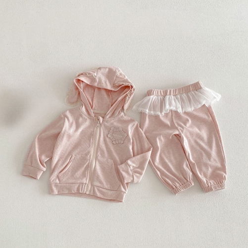 2026 Spring and Autumn Infant Baby Kids Girls Long Sleeves Letters and Flowers Pattern Coat with Pants Sets Wholesale