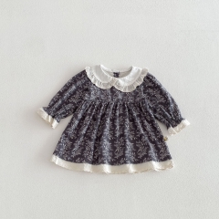 Spring and Autumn Infant Baby Girls Color Patchwork Floral Long Sleeves One Piece Vintage Dress Wholesale