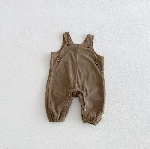 2026 Spring Infant Baby Unisex Corduroy Khaki Sleeveless Overalls Wholesale