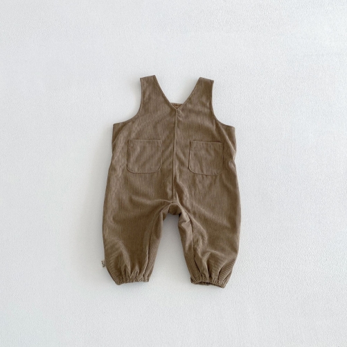 2026 Spring Infant Baby Unisex Corduroy Khaki Sleeveless Overalls Wholesale