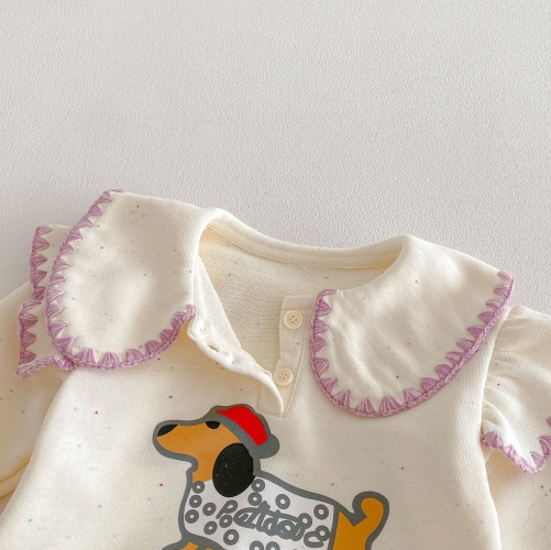 2026 Spring and Autumn Infant Baby Kids Girls Long Sleeves Puppy Cartoon Pattern Pullover with Pants Sets Wholesale