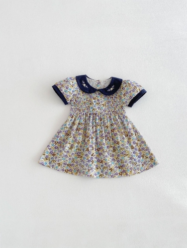 Summer Infant Baby Girls Short Sleeves Peter Pan Collar Vintage Floral One Piece Dress Wholesale Summer Infant Baby Girls Short Sleeves Peter Pan Collar Vintage Floral One Piece Dress Wholesale