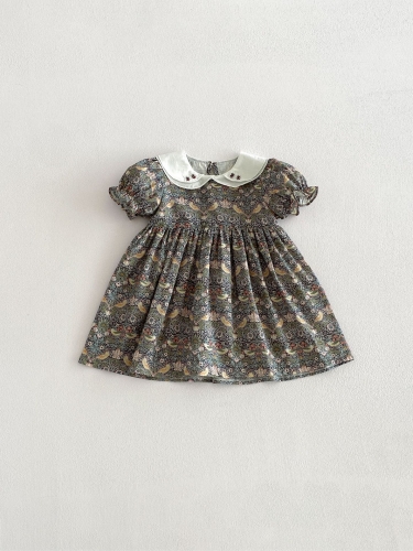 Summer Infant Baby Girls Short Sleeves Peter Pan Collar Vintage Floral One Piece Dress Wholesale Summer Infant Baby Girls Short Sleeves Peter Pan Collar Vintage Floral One Piece Dress Wholesale