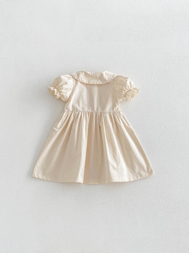 Summer Infant Baby Girls Short Sleeves Peter Pan Collar Solid Color One Piece Dress Wholesale