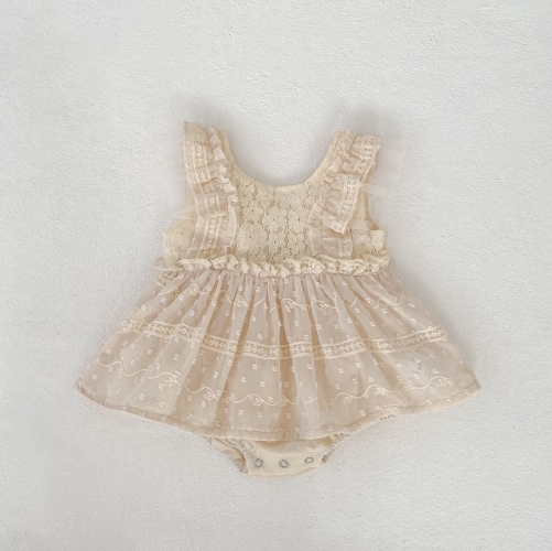 Summer Infant Baby Girls Lace Trim Flowers Pattern Sleeveless One Piece Stylish Onesies Wholesale