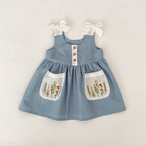 Summer Infant Baby Girls Sleeveless Flowers Embroidered One Piece Dress Wholesale