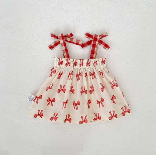 2026 Summer Infant Baby Kids Girls Sleeveless Butterfly-bows Pattern Top Vest with Shorts Sets Wholesale