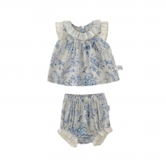 2026 Summer Infant Baby Kids Girls Sleeveless Flowers Pattern Top Vest with Shorts Sets Wholesale