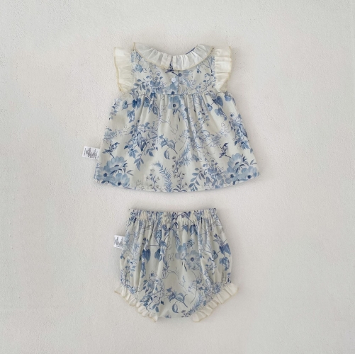 2026 Summer Infant Baby Kids Girls Sleeveless Flowers Pattern Top Vest with Shorts Sets Wholesale