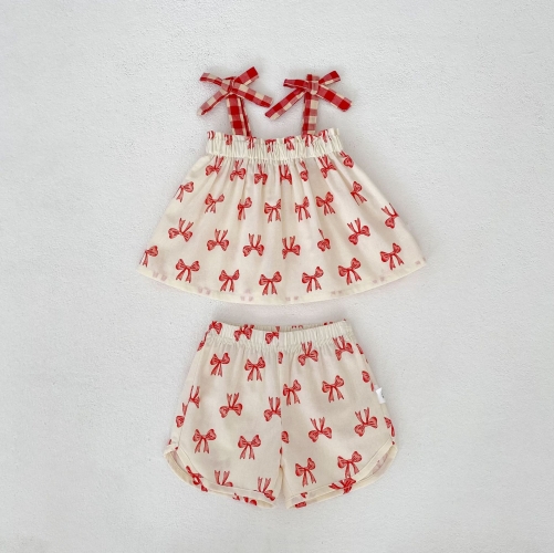 2026 Summer Infant Baby Kids Girls Sleeveless Butterfly-bows Pattern Top Vest with Shorts Sets Wholesale 2026 Summer Infant Baby Kids Girls Sleeveless Butterfly-bows Pattern Top Vest with Shorts Sets Wholesale
