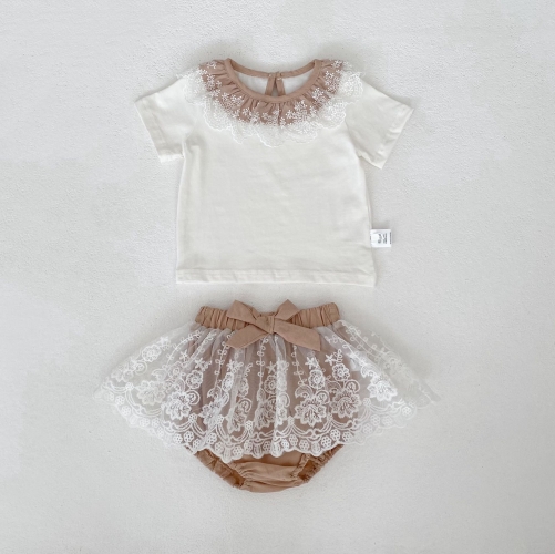 2026 Summer Infant Baby Kids Girls Short Sleeves Flowers Pattern Lace Trim Top with Shorts Sets Wholesale 2026 Summer Infant Baby Kids Girls Short Sleeves Flowers Pattern Lace Trim Top with Shorts Sets Wholesale