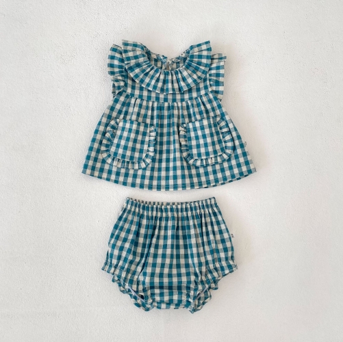2026 Summer Infant Baby Kids Girls Sleeveless Plaid Pattern Top Vest with Shorts Sets Wholesale 2026 Summer Infant Baby Kids Girls Sleeveless Plaid Pattern Top Vest with Shorts Sets Wholesale