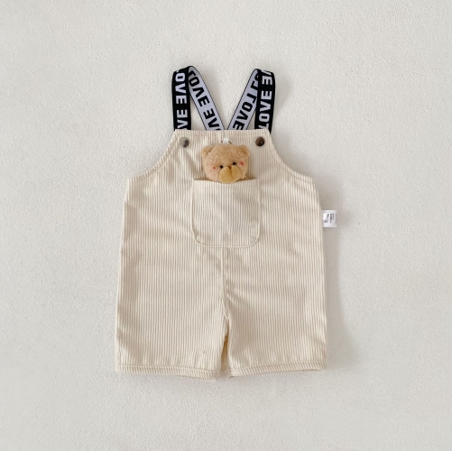 2026 Summer Infant Baby Girls Teddy Decorated Sleeveless Letters Pattern Strap Overalls Wholesale