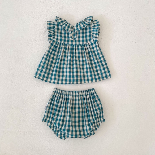 2026 Summer Infant Baby Kids Girls Sleeveless Plaid Pattern Top Vest with Shorts Sets Wholesale