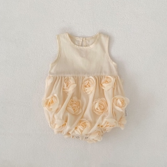 Summer Infant Baby Girls Flowers Pattern Patchwork Design Sleeveless One Piece Stylish Onesies Wholesale
