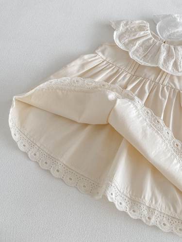 Summer Infant Baby Girls Flowers Embroidered Pattern Collar Sleeveless One Piece Stylish Dress Wholesale