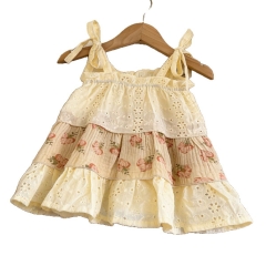 Summer Infant Baby Girls Flowers Pattern Sleeveless One Piece Hollow-out Stylish Dress Wholesale