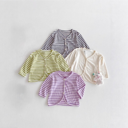 New Arrival Summer Infant Baby Boys and Girls Striped Pattern Long Sleeves Top Wholesale