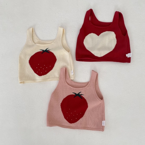 New Arrival Summer Infant Baby Girls Strawberry Pattern Sleeveless Knitted Vest Wholesale