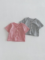 New Arrival Summer Infant Baby Boys and Girls Striped Pattern Short Sleeves Top Wholesale