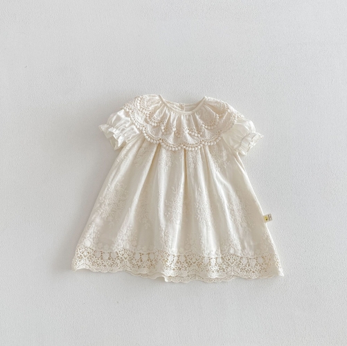 Summer Infant Baby Girls Cute Flowers Pattern Short Sleeves Lace Trim One Piece Stylish Dress Wholesale Summer Infant Baby Girls Cute Flowers Pattern Short Sleeves Lace Trim One Piece Stylish Dress Wholesale