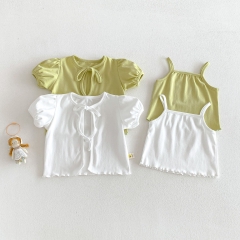 2026 Summer Infant Baby Kids Girls Sleeveless Plain Vest with Short Sleeves Coat Sets Wholesale