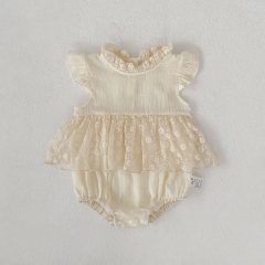 Summer Infant Baby Girls Flowers Pattern Fly Sleeves One Piece Stylish Tulle Onesies Wholesale
