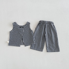 2026 Summer Infant Baby Kids Girls Sleeveless Plaid Vest with Pants Sets Wholesale