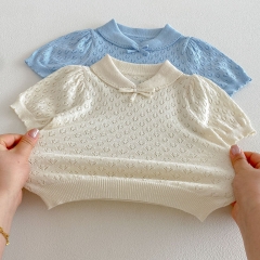 New Arrival Summer Infant Baby Girls Hollow-out Pattern Short Sleeves Top Wholesale