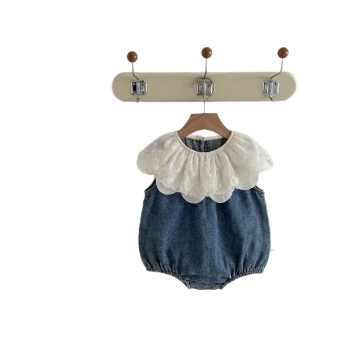 Summer Infant Baby Girls Color Patchwork Sleeveless One Piece Stylish Denim Onesies Wholesale Summer Infant Baby Girls Color Patchwork Sleeveless One Piece Stylish Denim Onesies Wholesale