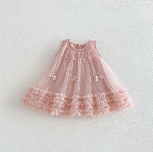 Summer Infant Baby Girls Butterfly-bows Pattern Sleeveless One Piece Tulle Stylish Dress Wholesale