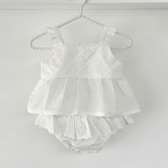 2026 Summer Infant Baby Kids Girls Sleeveless Flowers Embroidered Top Vest with Plain Bloomers Sets Wholesale