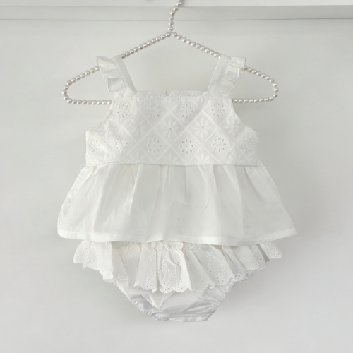 2026 Summer Infant Baby Kids Girls Sleeveless Flowers Embroidered Top Vest with Plain Bloomers Sets Wholesale