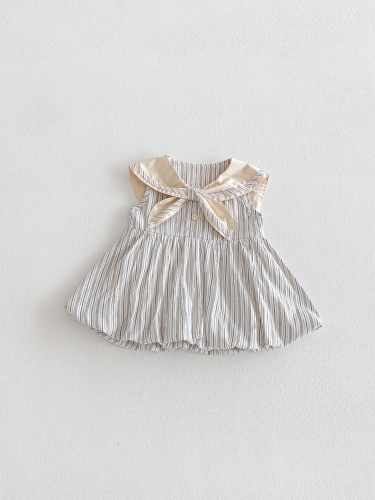 Summer Infant Baby Girls Striped Navy Collar Sleeveless One Piece Stylish Dress Wholesale Summer Infant Baby Girls Striped Navy Collar Sleeveless One Piece Stylish Dress Wholesale