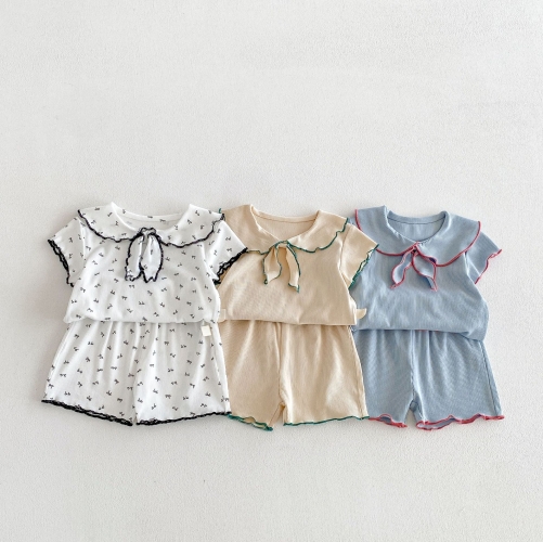 2026 Summer Infant Baby Kids Girls Short Sleeves Butterfly-bows Pattern Top with Shorts Sets Wholesale 2026 Summer Infant Baby Kids Girls Short Sleeves Butterfly-bows Pattern Top with Shorts Sets Wholesale