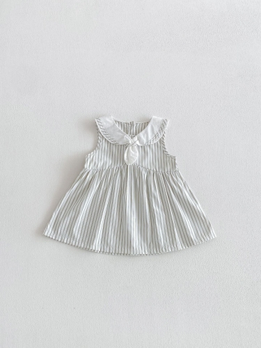 Summer Infant Baby Girls Striped Navy Collar Sleeveless One Piece Stylish Dress Wholesale Summer Infant Baby Girls Striped Navy Collar Sleeveless One Piece Stylish Dress Wholesale