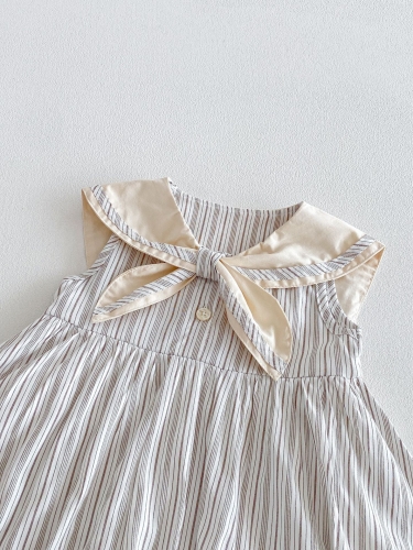 Summer Infant Baby Girls Striped Navy Collar Sleeveless One Piece Stylish Dress Wholesale