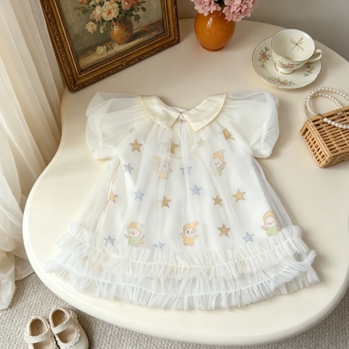 Summer Infant Baby Girls Cute Cartoon and Stars Pattern Short Sleeves One Piece Dress Wholesale