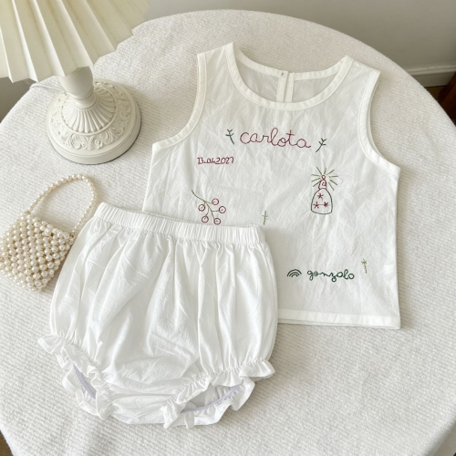 2026 Summer Infant Baby Kids Girls Sleeveless Letters and Simple Cartoon Top Vest with Bloomers Sets Wholesale