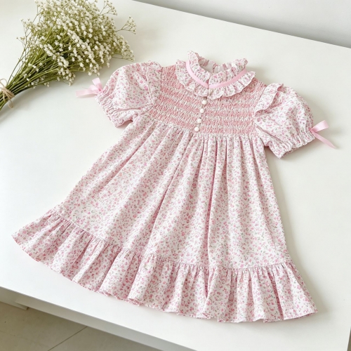 Summer Infant Baby Girls Cute Flowers Pattern Short Sleeves One Piece Dress Wholesale