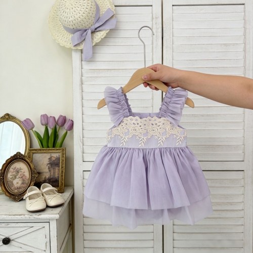 2026 Summer Infant Baby Kids Girls Sleeveless Tulle Dress with Hollow-out Hat Sets Wholesale