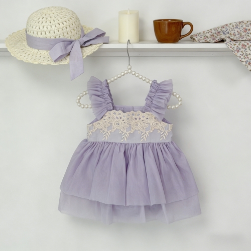 2026 Summer Infant Baby Kids Girls Sleeveless Tulle Dress with Hollow-out Hat Sets Wholesale