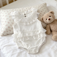 Summer Infant Baby Girls Solid Color Sleeveless One Piece Stylish White Onesies Wholesale